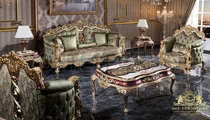 Lujosos muebles de sala de estar de madera maciza tallada pesada Majestuosos muebles de sala de estar de 8 plazas Sofás de alta calidad de diseño real - Product Image 6