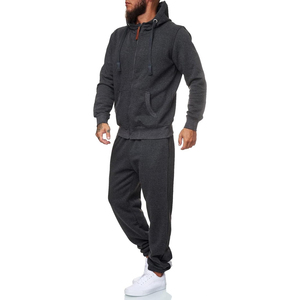 Polyester Spandex Survêtement Hommes Slim Fit Zipper Hoodie Joggers Tissu Respirant Impression Par Transfert De Chaleur Personnalisée - Product Image 1