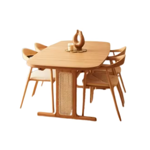 ชุดโต๊ะเก้าอี้รับประทานอาหารไม้สักแท้ ดีไซน์ทันสมัยแบบญี่ปุ่น สีปรับแต่งได้ สำหรับห้องรับประทานอาหาร ร้านอาหาร ใช้ในโรงงานโดยตรง - Product Image 1