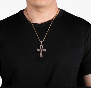 Elegante nuevo 14K oro amarillo personalizado oro sólido Ankh colgante diamante simulado 925 Plata alta calidad estilo Hip Hop Moissanite - Product Image 1