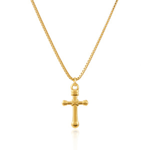 Collar con colgante de Cruz de acero inoxidable con forma de crucifijo de Latón chapado en oro de estilo clásico para mujer - Product Image 4