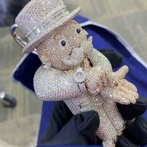 Colgante de Oso de Peluche Cristiano Chapado en Oro con Moissanita, Sombrero de Copa, Joyería de Plata de Ley de Lujo, Estilo Hip Hop, Diseño de Dibujos Animados - Product Image 5