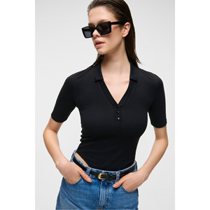 GRIMELANGE Lokkiser Women's Buttoned Wide <b>Collar</b> Neck <b>Short</b> <b>Sleeve</b> <b>Blouse</b> - Product Image 3