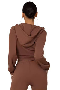 Ensemble de vêtements décontractés confortables pour femmes, sweat à capuche en tricot d'hiver à capuche avec fermeture éclair et pantalon deux pièces, mélange de coton - Product Image 2