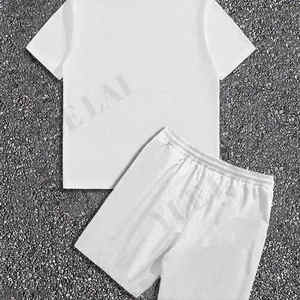 Ensemble de survêtement 2 pièces pour homme, style urbain, avec short de motard et t-shirt à col rond en coton respirant imprimé avec logo personnalisé - Product Image 4