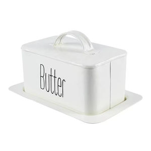 Caja de almacenamiento de platos de mantequilla de Metal blanco Popular personalizada con tapa de madera Nuevo lanzamiento Precio bajo Artículo de utilidad de cocina Recubierto de polvo - Product Image 1