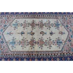 Alfombra Turca Vintage, Alfombra de Lana Azul Camuflaje de 3.7x6.6 pies - Product Image 4