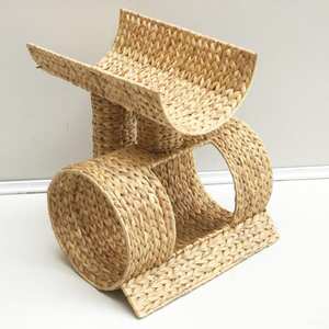 Water Hyacinth Wicker Cat <b>Bed</b> with Soft Cotton <b>Cushion</b> & Rattan Interactive Toy - Product Image 2