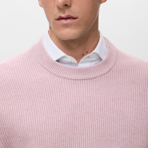 Pull à col rond 100% coton, épaisseur standard, manches longues, couleur unie, respirant, tricot d'hiver pour hommes, devant - Product Image 6