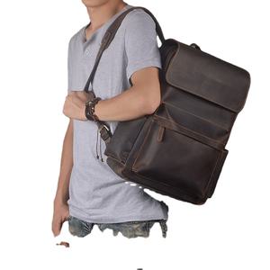 Custom Logo <b>Men's</b> Stylish Genuine <b>Leather</b> Laptop <b>Backpack</b> Du rable Travel Bag Zipper - Product Image 2