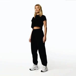 Bas de jogging coupe décontractée pour femmes 60% coton 40% polyester poignets élastiques survêtement polaire établi pour l'hiver noir - Product Image 5