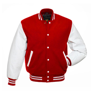 Chaqueta Universitaria con Mangas Blancas y Cuerpo Rojo Escarlata, Chaqueta Universitaria Personalizada con Mangas de Cuero para Hombre - Product Image 1