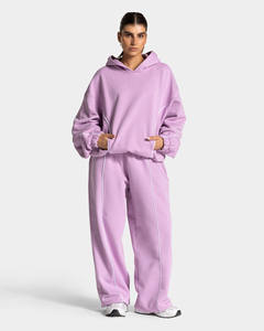 Sudadera con capucha y pantalones para hombre y mujer con logotipo bordado de Jacquard personalizado, suéter de algodón de punto cuadrado con hombros caídos - Product Image 6