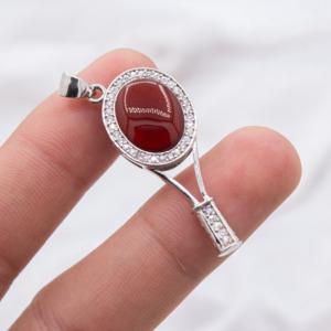 จี้เงินแท้แบบ925ของผู้หญิงคาร์เนเลี่ยนและลูกบาศก์อัญมณีชุบทองสำหรับขายส่ง - Product Image 2