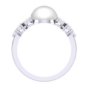 Bague en argent sterling 92,5 avec perle véritable et zircone taillée en diamant, cadeau pour femmes et filles - Product Image 3
