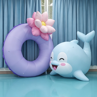 Ensemble de dauphins gonflables lumineux à LED personnalisés, anneau gonflable sur le thème de l'océan avec fleur de lotus