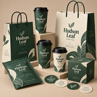 Ensemble d'emballages personnalisés pour café AT PACK avec gobelets, sacs, boîtes et fournitures à emporter imprimés pour les cafés, les restaurants, la promotion de la marque