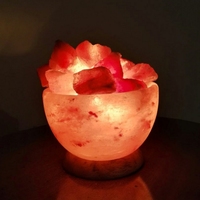Lampe de sel de l'Himalaya Rosa artisanale, 3 kg, lisse, lumière chaude, base en bois, 15W, pour yoga, méditation, éclairage intérieur 10m²