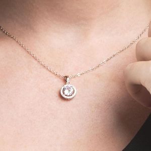18k White Gold Plated <b>Silver</b> Halo <b>Necklace</b> | <b>Crystal</b> <b>Necklace</b> for Women, Gift for Her - Product Image 3