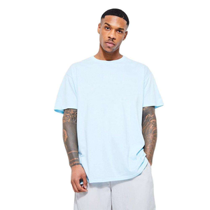 Camiseta Extra Grande Azul Claro Personalizada para Hombre, Algodón Grueso, Estilo Urbano, Hombros Caídos, Corte Holgado, Informal, para Verano - Product Image 3