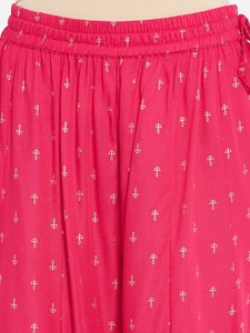 Tenue ethnique unie à col rond, style décontracté, sans manches, longueur genou, ourlet évasé, forme Anarkali, en viscose et rayonne - Product Image 5