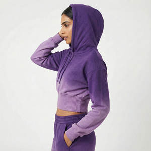 Sudaderas Cortas de Cintura Alta para Mujer, Hechas a Medida al por Mayor, con Dobladillo Acordonado Ancho, Hombros Caídos y Mangas Abullonadas, Sudaderas Elegantes para Mujer - Product Image 2