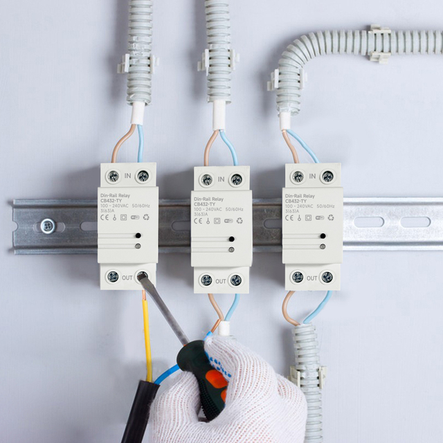 Tuya WiFi Smart Din Rail Electromagnetic Relay 63A Control ON/OFF with Real-time Energy Monitoring for Energy Monitor Systems