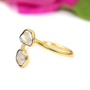 แฟชั่นโบราณอัญมณีไข่มุกน้ำจืดธรรมชาติหินคู่ขนาด18K เครื่องประดับแหวนชุบทอง18K สำหรับผู้หญิง - Product Image 2