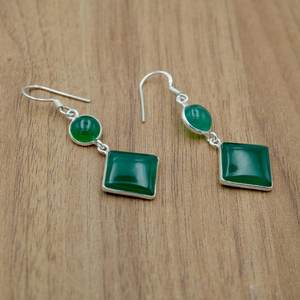 Pendientes de ónix verde de boda de Plata de Ley 925 hechos a mano, cabujón de ónix verde, piedras preciosas, accesorios de joyería de plata, componentes - Product Image 4