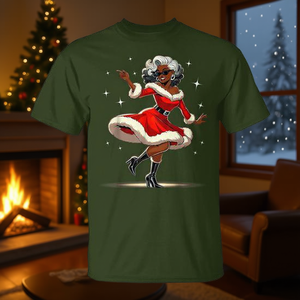 Maglietta natalizia afroamericana con design di Babbo Natale e Moglie Danzante per uso promozionale - Product Image 3