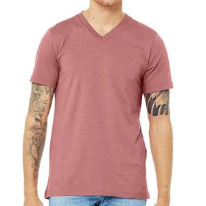 T-shirt décontracté à col en V et contraste avec côtes pour hommes, maillot simple nouveau style avec logo personnalisé en tricot - Product Image 1