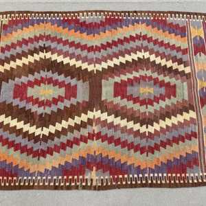 3.1x4.8 ft Rug, Vintage Kilim Rug, Turkish <b>Red</b> <b>Wool</b> Bordered Rug - Product Image 3