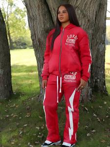 Conjunto de Sudadera con capucha Vintage lavado ácido de alta calidad para mujer, pantalones de chándal acampanados con cremallera bordada personalizada, Invierno transpirable - Product Image 5