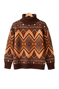 Women's Elegant Ethnic Pattern Knit Sweater Breathable Soft Texture Turtleneck <b>Pullover</b> Chic Vintage Knitted <b>Jumper</b> Tops - Product Image 6