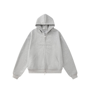 Sudaderas de Forro Polar Grueso de Algodón y Poliéster al por Mayor, Sudaderas con Capucha y Cremallera Bordadas para Hombre, Talla Grande - Product Image 5