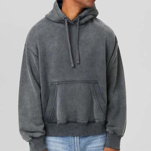 Sudadera con capucha de invierno informal para hombre 100% algodón lavado ácido OEM/ODM Pull-over con estampado digital teñido liso patrón sólido cuello con capucha - Product Image 3