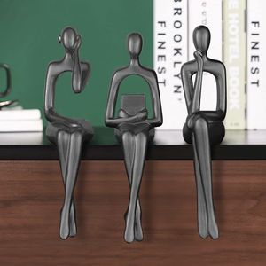 Juego de 3 estatuas de pensador de metal para decoración del hogar escultura abstracta de aluminio para oficina estudio sala de estar arte dama cara máscara Fi - Product Image 2
