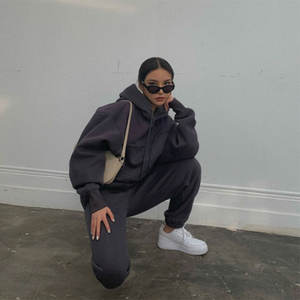 2022 nouveau Style sweats à capuche en coton pour femmes couleur Pure femmes sweats à capuche courts ensemble col rond sweats à capuche pour femmes livraison DDP - Product Image 4