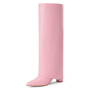 รองเท้าบูทหนัง PU สูงถึงเข่าของผู้หญิง, รองเท้าส้นสูงหัวแหลมรองเท้าบูตแฟชั่นอบอุ่น - Product Image 2