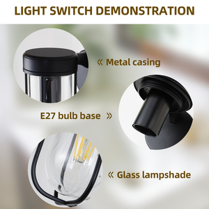 โคมไฟติดผนัง LED สแตนเลสสตีลอุตสาหกรรมสมัยใหม่ ขั้ว E27 แสงวอร์มไวท์ 2700K โคมแก้วทรงระฆังสีดำ สำหรับห้องนั่งเล่น ค่า CRI สูง - Product Image 3