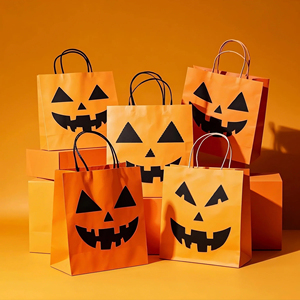 HW01 Fábrica Vendas Diretas Halloween Abóbora Kraft Paper Gift Bag Com Personalizado - Product Image 1