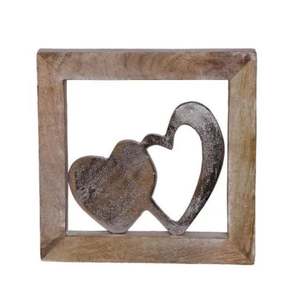 Nouveau design en aluminium coulé Double coeur argent fini dans un cadre en bois pour Noël et les festivals, la maison et l'hôtel. - Product Image 3