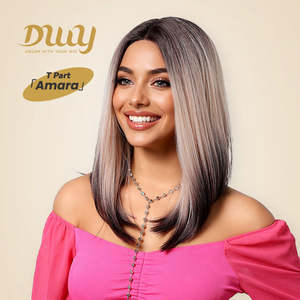 Peluca Sintética Larga y Lisa sin Pegamento Amara C-DWY, con Frente de Encaje Transparente, Degradado Rosa, con Raya al Medio - Product Image 1
