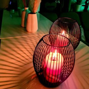 Modern Votive <b>Candle</b> Holder <b>Set</b> of Two Pieces Black Color Metal Wire Decorative Item Iron Metal Candlestick Stand - Product Image 4