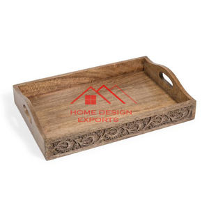 Plateau de tamisage de nourriture d'hôtel de conception sculptée à la main plateau de service en bois sur mesure - Product Image 1