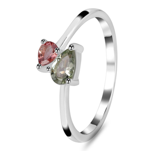Anillo de Plata de Ley 925 con corte de pera, piedras preciosas de turmalina verde rosa, ajuste de punta único clásico, chapado en plata para regalo de mujer - Product Image 2
