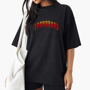 Custom High Quality 100% Cotton Oversized Heavyweight ladies Tshirt Custom Printing Heavyweight solid <b>black</b> Plain Women's <b>tee</b> - Product Image 4