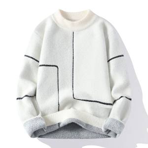 Pull en maille de haute qualité pour homme, décontracté, pull d'hiver, épais, chaud, en laine, col montant, respirant, séchage rapide, uni, devant - Product Image 1