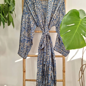 Kimono long soyeux Boho pour homme Robe en toile imprimée Paisley pour artiste de plage Valentine Romance-pour l'été - Product Image 1