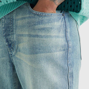 Nueva llegada de los hombres casuales rectos pantalones de mezclilla High Street Vintage Hip Hop estilo bordado decorado lavado medio precio al por mayor - Product Image 6